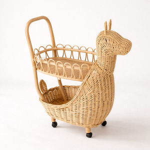 Carrito de té de ratán para bebés y niños pequeños, juguete para juegos de simulación, hecho a mano con caña natural, carrito para refrigerios y bebidas - Product Image 2