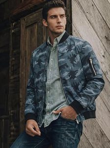 Blouson d'hiver pour homme, fermeture éclair, col montant, motif camouflage, logo sur le devant, poches, coque en polyester/nylon, coupe-vent, séchage rapide - Product Image 2