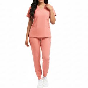 High Quality Woven <b>Nurse</b> Scrubs Set Short Sleeve Hospital Uniform for Women Breathable Cotton Polyester Women Scrub Suits - Product Image 1