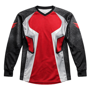 Camiseta de Paintball Estilo Racing, Roja y Negra con Patrón Hexagonal, Sublimada, para Equipo de Motocross, Transpirable, con Orificios para Pulgares en las Puños - Product Image 2