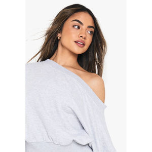 Ensemble de survêtement en tricot gris pour femmes, 2 pièces, haut épaules dénudées, pantalon large, coupe décontractée, toutes saisons, couleur unie, jogging - Product Image 6