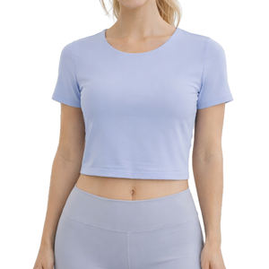 Top corto deportivo a cuadros personalizado para mujer con diseño cruzado en la espalda Spandex/Material de nailon soporte ligero y almohadillas de pecho extraíbles - Product Image 1