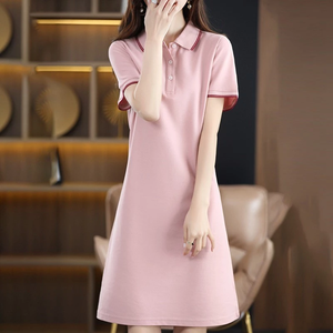 Robe Courte à Col Polo et Manches Courtes pour Femme, Couleur Unie, Tissu Respirant, Style Fourreau, Idéale pour l'Été et le Quotidien - Product Image 5