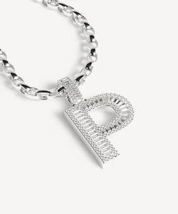 P Letter Pendant Charm Rhodium Plated Gold/Silver Emerald Cut Diamond Channel Setting Trendy Unisex Gift - Product Image 3