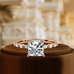 1.5CT Princess Cut Lab Grown Diamond Engagement <b>Ring</b> 14K White Gold <b>Dainty</b> Distance Pave Wedding Party Proposal <b>Ring</b>, - Product Image 4