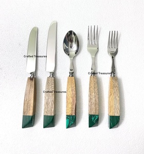 Ensemble de couverts en acier inoxydable de style européen de luxe, avec manche en bois vintage, écologique, finition miroir haute brillance, durable, pour mariage - Product Image 2