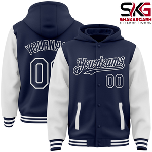 เสื้อฮู้ดดี้สีม่วงแบบกำหนดเอง สไตล์ Letterman ติดกระดุมด้านหน้า เหมาะสำหรับใส่เป็นทีม - Product Image 1