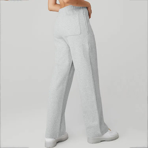 Pantalon Capri Taille Haute Femme Couleur Unie Respirant Tricoté avec Poches Style Décontracté Été Longueur Mollet Coupe Droite - Product Image 3