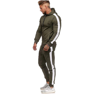Men Olive Green Hooded Tracksuit Set Full Sleeve Solid Color Casual Autumn Wear <b>Polyester</b> Regular Fit <b>Joggers</b> With Side Pockets - Product Image 2