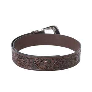 Retro Original Hand Carved Floral Pattern Smooth Western <b>Leather</b> <b>Tooling</b> Heavy Duty Men's Cowhide Cowboy Belt Brass/Steel Alloy - Product Image 3