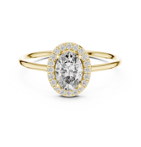 Oval & Round Cut Lab Grown Diamond Engagement <b>Ring</b> 14K Yellow Gold Halo Wedding Band for Women with Certification - Product Image 1