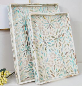 ถาดเปลือกหอยมุกคุณภาพพรีเมียม สำหรับโรงแรมและร้านอาหาร ใช้แล้ว 2 ชิ้น ขนาดต่างกัน ถาดเก็บของใช้ในบ้าน - Product Image 1