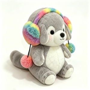 Peluche de perro blanco personalizado, peluche de perro de cara redonda, peluche de cachorro con orejeras de pompón, peluche de perro con orejeras de arcoíris - Product Image 1