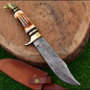 Couteau artisanal sur mesure en acier Damas, manche de 13 pouces en os avec entretoises en laiton et entretoises en bois Pakka - Product Image 3
