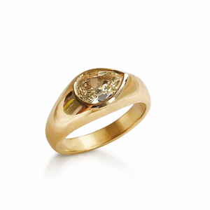 Bague Chevalière Classique en Or Jaune 18 carats avec Diamant Poire 1 carat, Sertissage Moderne en Sceau, Bague pour Homme, Bague avec Diamant de Laboratoire, Bagues de Quotidien pour Homme - Product Image 1