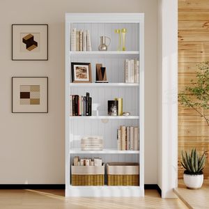 Libreria in Legno a 5 Ripiani Regolabili, Alta 212 cm, Organizzatore per CD, Libri e Film, Arredamento per la Casa - Product Image 2