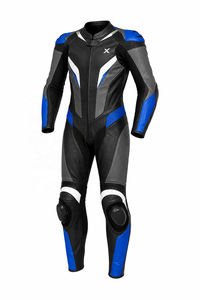 Combinaison de moto en cuir une pièce moderne pour la course |   Noir Bleu Blanc |   Fabricant OEM ODM |   Qualité de conception haut de gamme |   Vêtements de course - Product Image 1