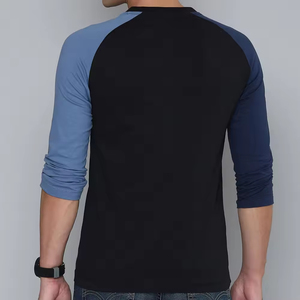 Men's Full Long Raglan Sleeve On <b>Strips</b> T-Shirt for Men Jersey 100% Organic Cotton O Neck Black Gold Unisex Big - Product Image 2
