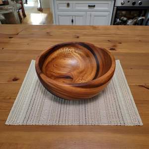 Collection Natural Acacia Wood <b>Salad</b> <b>Bowl</b> <b>and</b> <b>Servers</b> Handcrafted Dishwasher Safe Classic Round Design for Parties - Product Image 4