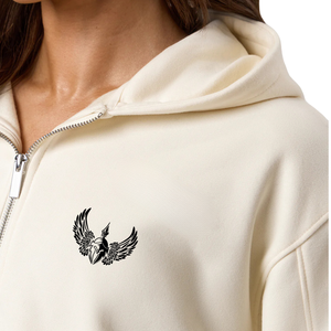 Neutral Crop Crew <b>Hoodie</b> Women Quarter Zip Pullover Long Sleeve Casual Streetwear Relaxed Fit <b>Lightweight</b> Fashion Everyday Wear - Product Image 3