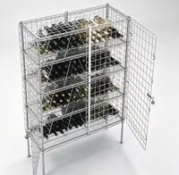 Armoire à vin en acier inoxydable chromé argenté et acier au carbone avec grille métallique, personnalisable pour collection de vins