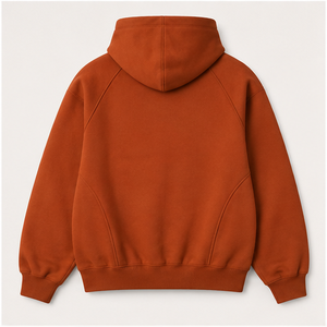 Customize Rust <b>Orange</b> Mens Oversized Cocoon Pullover <b>Hoodie</b> No Drawcord Clean Front Soft Brushed Cotton Fleece MHOOD-0020 - Product Image 2