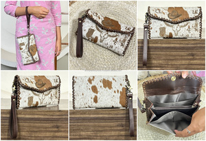 Cartera de mano de cuero de vaca de diseño occidental con pelo, tarjetero y monedero, bolso de mano para mujer, superventas - Product Image 3