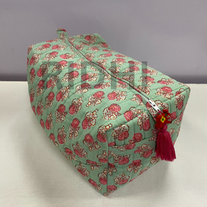 Trousse de maquillage matelassée en coton doux effet jade, avec fermeture éclair, écologique, grande, réutilisable, imprimée style bohème, personnalisable, pour usage quotidien - Product Image 1