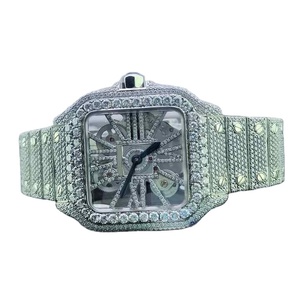 Nueva llegada de lujo de acero inoxidable esfera cuadrada esqueleto moissanita diamante reloj de alta calidad analógico único estilo antiguo diseño - Product Image 2