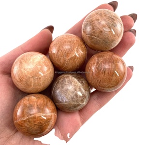 Piedra lunar de melocotón natural Esfera tallada Curación y meditación Piedra preciosa hecha a mano por Kinggems para decoración del hogar y recuerdo - Product Image 1