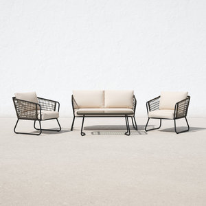 Grupo de asientos de sofá de ratán de 4 piezas con cojines Muebles de patio al aire libre para juegos de jardín - Product Image 6