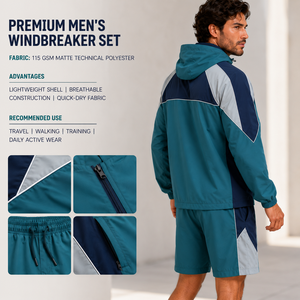 Conjunto de Chaqueta Cortavientos y Pantalones Cortos para Hombre, Personalizado al por Mayor, con Capucha, Resistente al Viento, de Nailon Ripstop, Proveedor Mayorista - Product Image 5