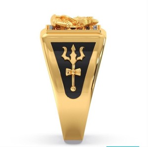 Anillo de Buda de Lujo en Plata de Ley 925 con Baño de Oro y Circonitas Negras, Anillo Ancho con Incrustaciones de Circonitas, Joyería Espiritual para Hombre y Mujer, Regalo - Product Image 3