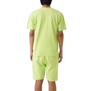 Men's Lime Green Cotton T-Shirt And Shorts <b>Set</b> Crew Neck Casual Summer Wear Breathable <b>Knitted</b> Solid Color Two Piece Outfit - Product Image 3