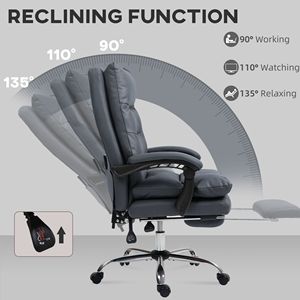 Sedia da Ufficio in Microfibra Grigio Scuro con Funzione Massaggio e Riscaldamento, Reclinabile, Ruote Girevoli, Doppio Imbottimento e Poggiapiedi - Product Image 6