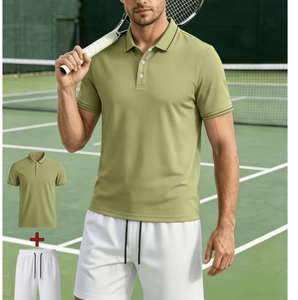 Conjunto Deportivo para Hombre, Camiseta Verde Oliva con Cuello en V, Transpirable y que Absorbe la Humedad, Pantalones Cortos con Cintura Elástica Blanca, Ropa Casual de Verano - Product Image 1