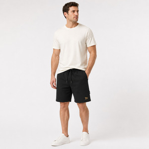 Pantalones Cortos Bermuda de Algodón Negro para Hombre, Cintura con Cordón, Estilo Casual con Bolsillos y Detalle de Logotipo, Gran Venta - Product Image 4