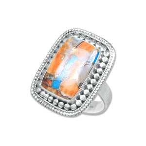 Hermoso Anillo Vintage de Plata Chapada con Turquesa de Ostra Espinosa, Joyería Fina de Buena Calidad en Forma Rectangular - Product Image 3