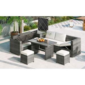 TOPMAX 6 pezzi per tutte le stagioni PE Rattan giardino in vimini Set di mobili componibili Beige regolabile scatola portaoggetti rimovibile - Product Image 2