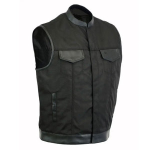 SALVA LEATHER Men's <b>Black</b> Moto Biker <b>Vest</b> V-neck Windproof Breathable Genuine Leather 300g Outerwear Regular Fit Solid Color - Product Image 3