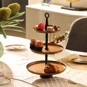 Stunning Three-Tiered Bronze <b>Cake</b> <b>Stand</b> Featuring Scalloped Edge Trays Black Central Rod & A Unique Star Top Handle for Serving - Product Image 6
