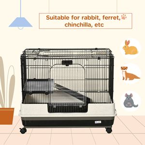 2-Tier Black <b>Small</b> Animal Breeding Cage Rabbit Hutch Removable Tray Platform Ramp for Bunny Chinchillas Ferret Hedgehog Gerb - Product Image 5