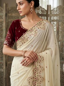 Sari royal noir brodé Rangoli avec travail de sequins multicolores et blouse de créateur, collection festive pour mariage - Product Image 2