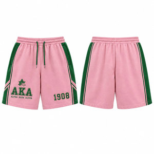 Alpha Kapa Alpha <b>Green</b> Pink <b>Shorts</b> Women's Casual Drawstring Athletic Wear with Embroidery and Logo Front - Product Image 4