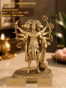 Jaipur Metals Modern Pure Brass Plated Panchmukhi Hanuman <b>Statue</b> | Table Figure | Durable <b>Religious</b> Gift | 13x7x16cm | 480g - Product Image 2