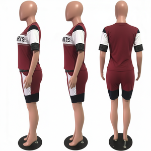 Conjunto de Camiseta y Pantalones Cortos para Mujer, Poliéster y Spandex, Panel con Serigrafía, Logotipo Personalizado, Camiseta 100% Algodón, Conjunto de Pantalones Cortos y Camiseta - Product Image 3