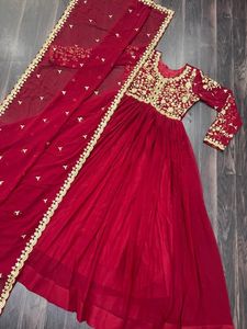 Embroidered Anarkali <b>Suit</b> Floor-Length Traditional Indian Pakistani <b>Wedding</b> Wear <b>Women</b> - Product Image 5