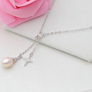 Pendentif en argent S925, design étoile et lune, ensemble de collier pour femmes, avec chaîne fine pour clavicule, breloques, accessoires de bijoux en perles - Product Image 2