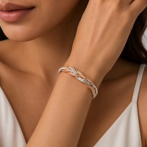 925 Sterling <b>Silver</b> Braided Chain <b>Bracelet</b> for Women High Polish Two Tone Elegant Party Wedding Daily Wear Jewelry - Product Image 1