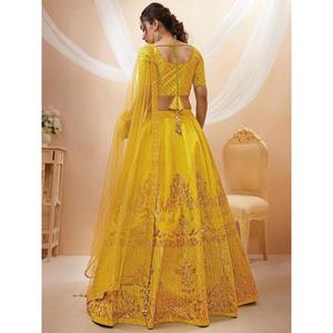 ชุดเดรสผ้าไหมสีเหลืองสวยงามชุดเดรส lehenga choli ขนาด dupatta XS ประดับด้วยเลื่อม - Product Image 2